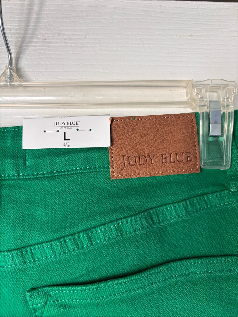 Judy Blue Shorts Green High Rise Tummy Control Cuffed Garment Dyed Stretch Denim - Picture 6 of 9